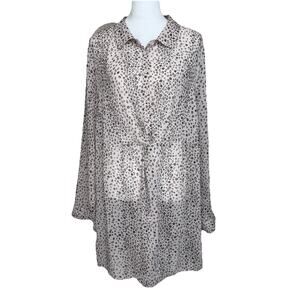 Torrid Women's Tunic Blouse Sz 4 Tan W/ Pink Black Print Flowy Semi Sheer Beach